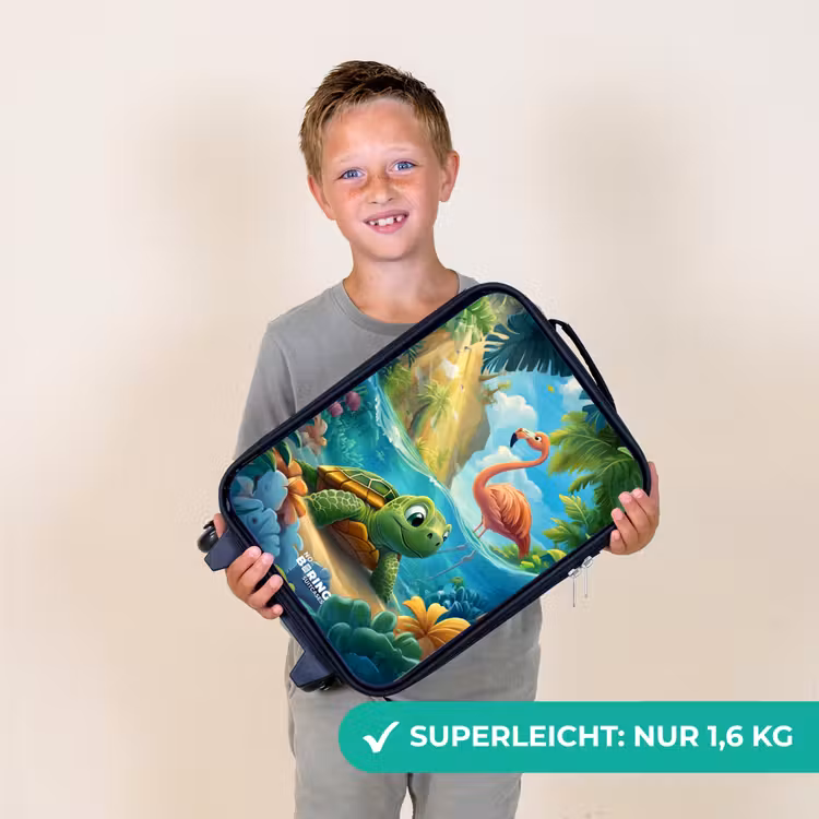 Schildpad in tropisch water met flamingo Kinderkoffer - Zwart klein -sfeer4_DE