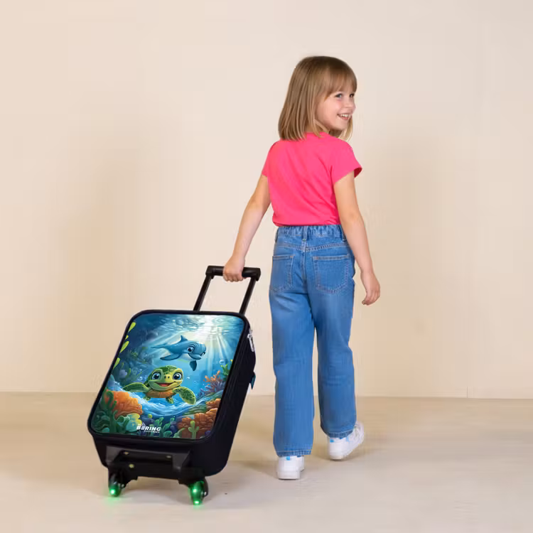Schildpad en dolfijn in blauwe oceaan Kinderkoffer - Zwart klein -sfeer1