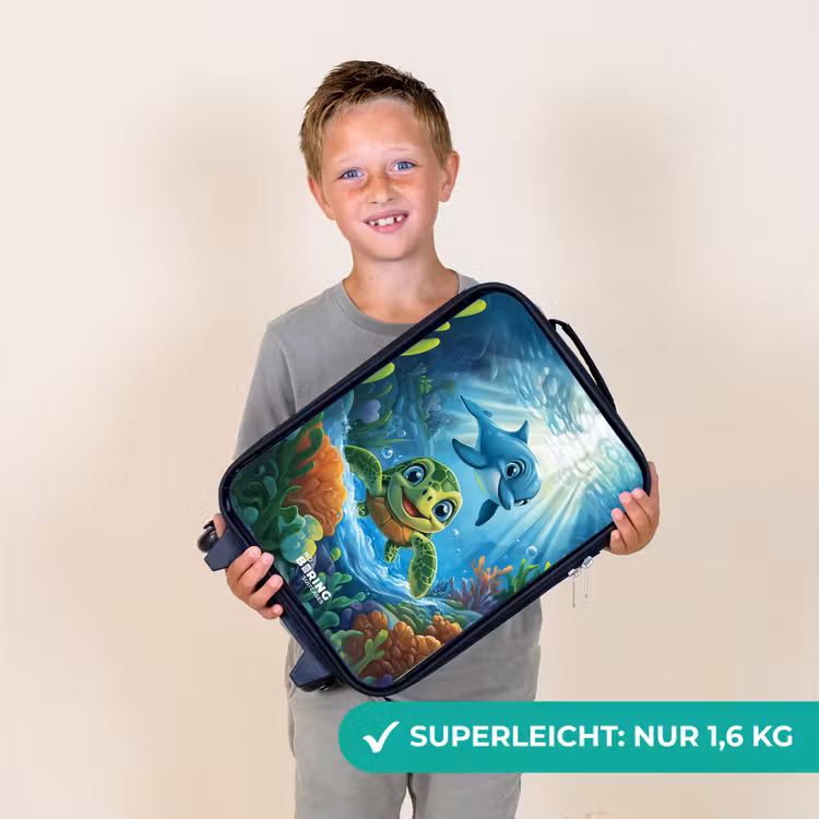 Schildpad en dolfijn in blauwe oceaan Kinderkoffer - Zwart klein -sfeer4_DE