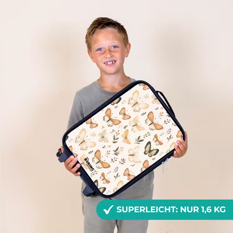 Vlinders in beige en oranjetinten tussen groene blaadjes Kinderkoffer - Zwart klein -sfeer4_DE