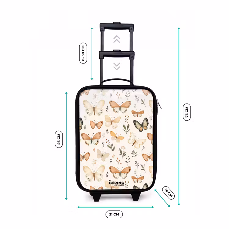 Vlinders in beige en oranjetinten tussen groene blaadjes Kinderkoffer - Zwart klein -productfoto_formaten