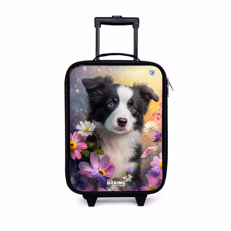 zwart witte puppy tussen kleurrijke bloemen Kinderkoffer - Zwart klein -3d