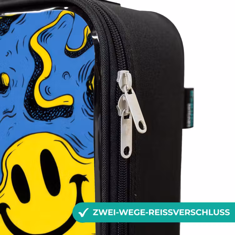 Smiley - Geel - Blauw Kinderkoffer - Zwart klein -rits_DE