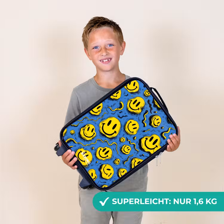 Smiley - Geel - Blauw Kinderkoffer - Zwart klein -sfeer4_DE
