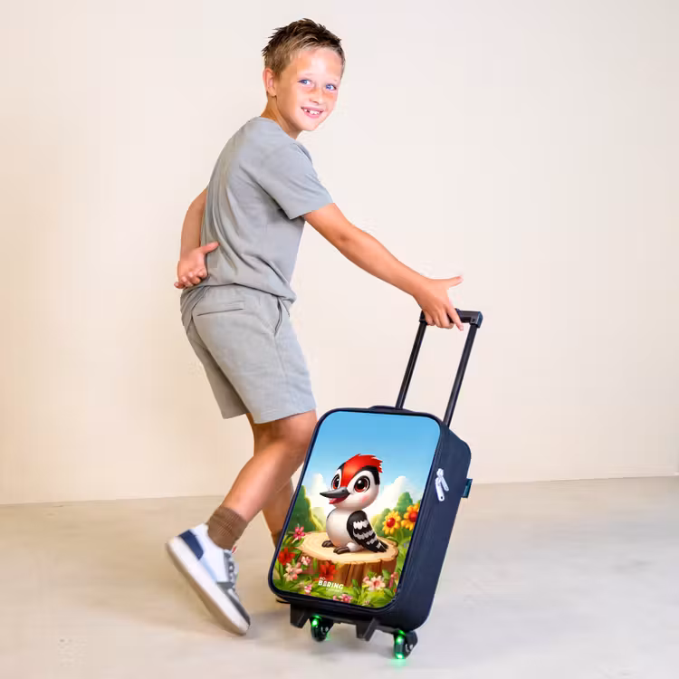 Specht op en boomstronk Kinderkoffer - Zwart klein -sfeer3