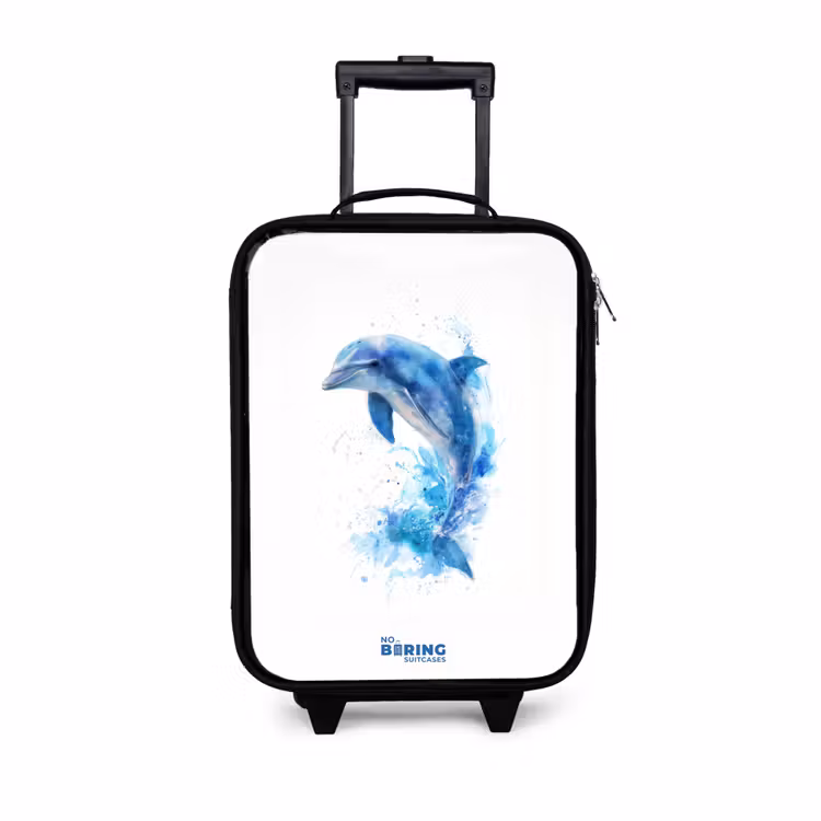 Springende blauwe dolfijn Kinderkoffer - Zwart klein -3d
