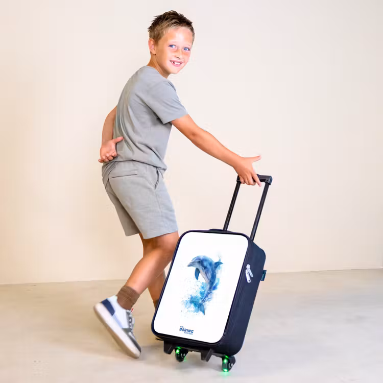 Springende blauwe dolfijn Kinderkoffer - Zwart klein -sfeer3
