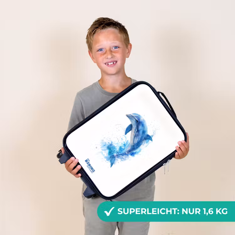 Springende blauwe dolfijn Kinderkoffer - Zwart klein -sfeer4_DE