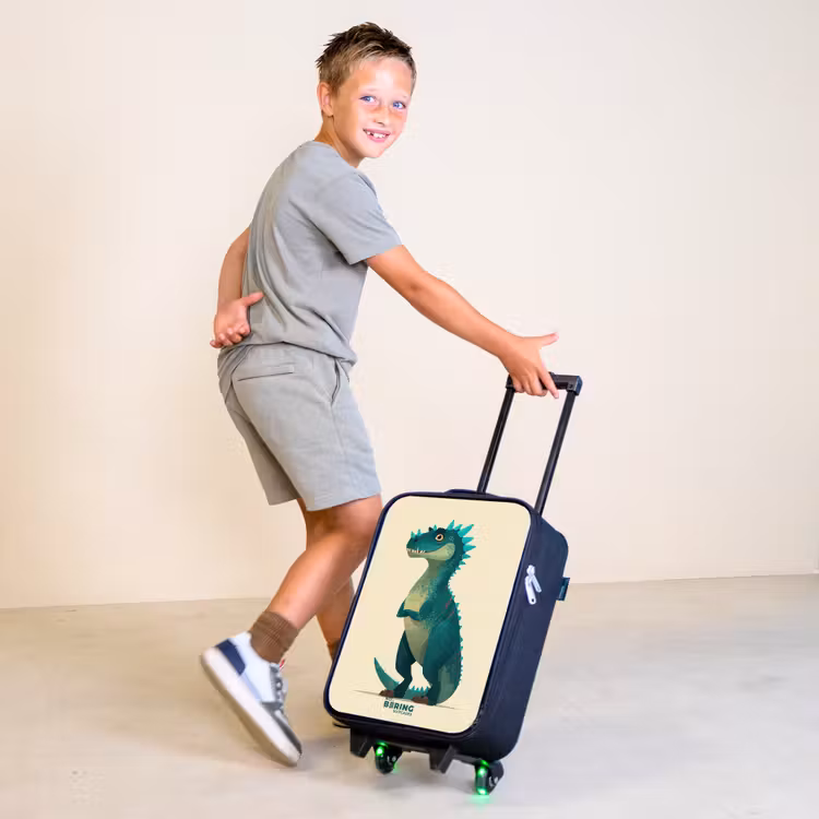 Spiky dino met vriendelijke blik Kinderkoffer - Zwart klein -sfeer3