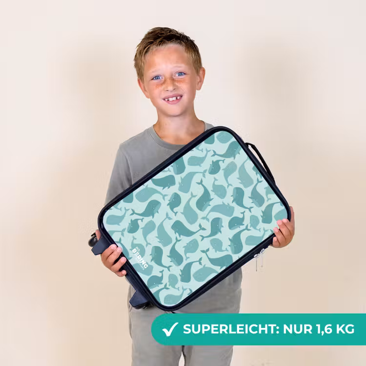 Gestileerde walvissen in tonale zeegroene tinten Kinderkoffer - Zwart klein -sfeer4_DE