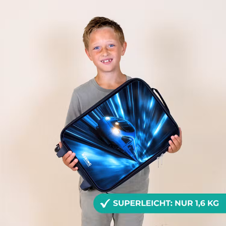 Supersnelle trein in neonblauwe tunnel Kinderkoffer - Zwart klein -sfeer4_DE