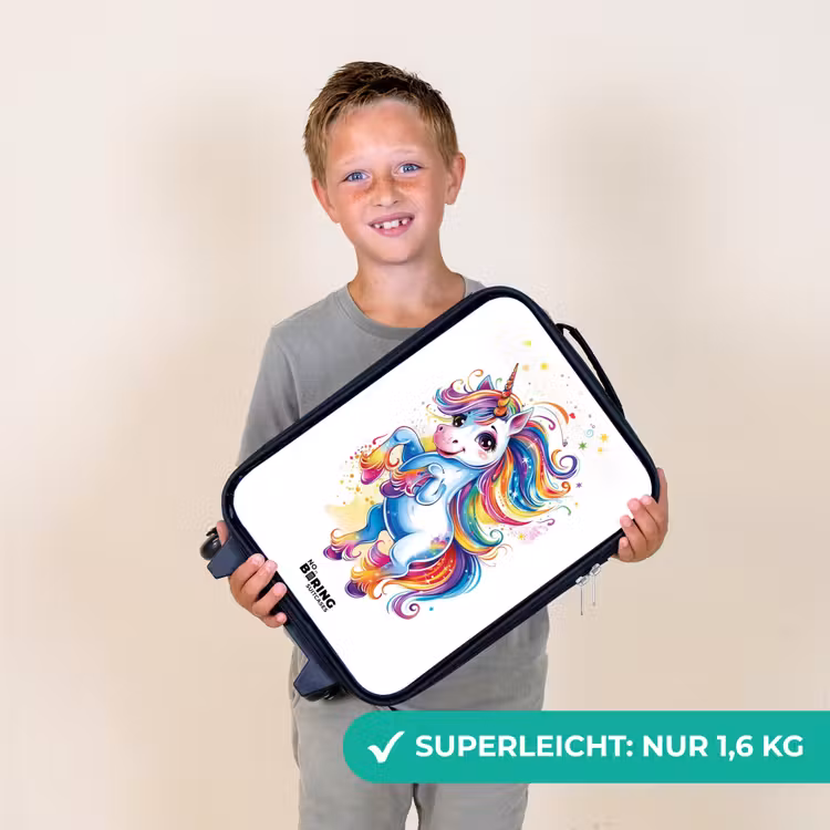 Steigerende Eenhoorn met Regenboogmanen Kinderkoffer - Zwart klein -sfeer4_DE