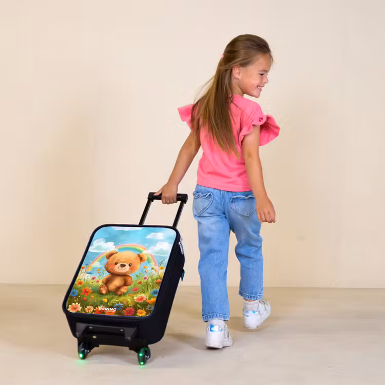 Teddybeer tussen de bloemen Kinderkoffer - Zwart klein -sfeer1