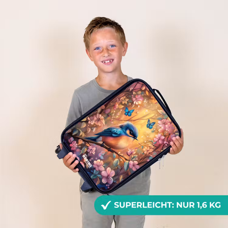 Vogel met vlinders in kleurrijk bos. Kinderkoffer - Zwart klein -sfeer4_DE