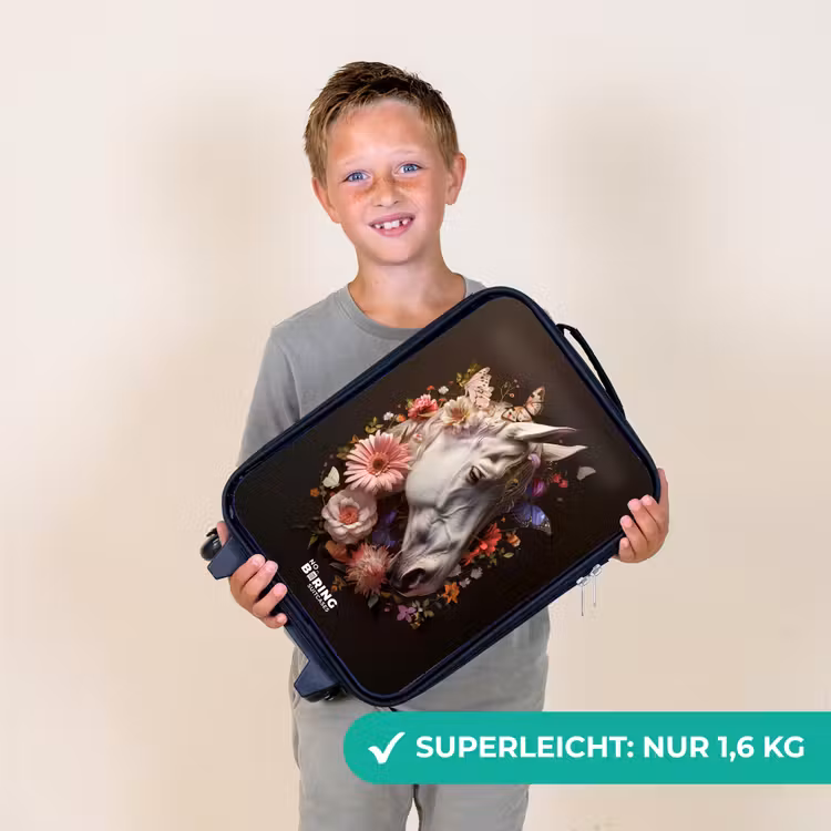 Wit paardenhoofd tussen kleurrijke bloemenkrans Kinderkoffer - Zwart klein -sfeer4_DE