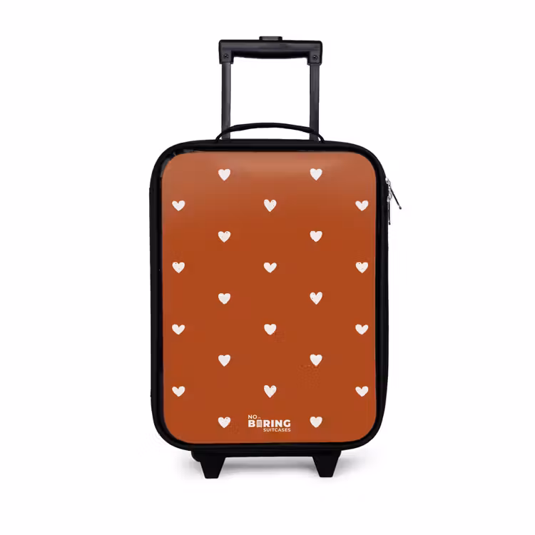 Wit hartjespatroon op oranje bruine achtergrond Kinderkoffer - Zwart klein -3d