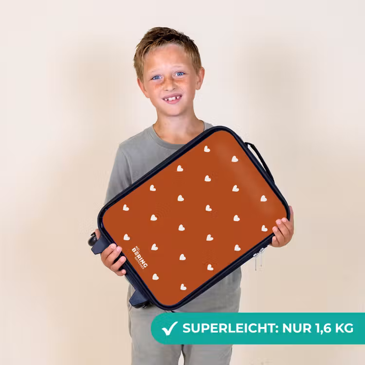 Wit hartjespatroon op oranje bruine achtergrond Kinderkoffer - Zwart klein -sfeer4_DE