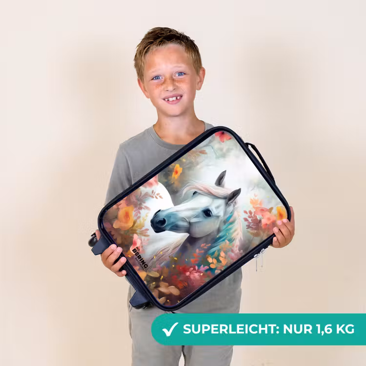 Wit paard omringd door bloemen Kinderkoffer - Zwart klein -sfeer4_DE