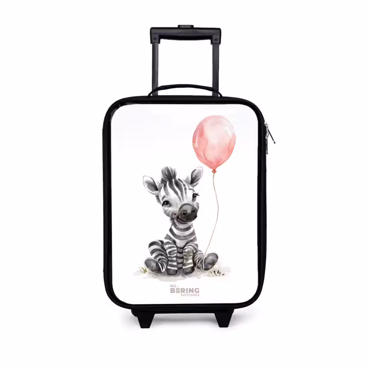 Zebra met roze ballon Kinderkoffer - Zwart klein -3d
