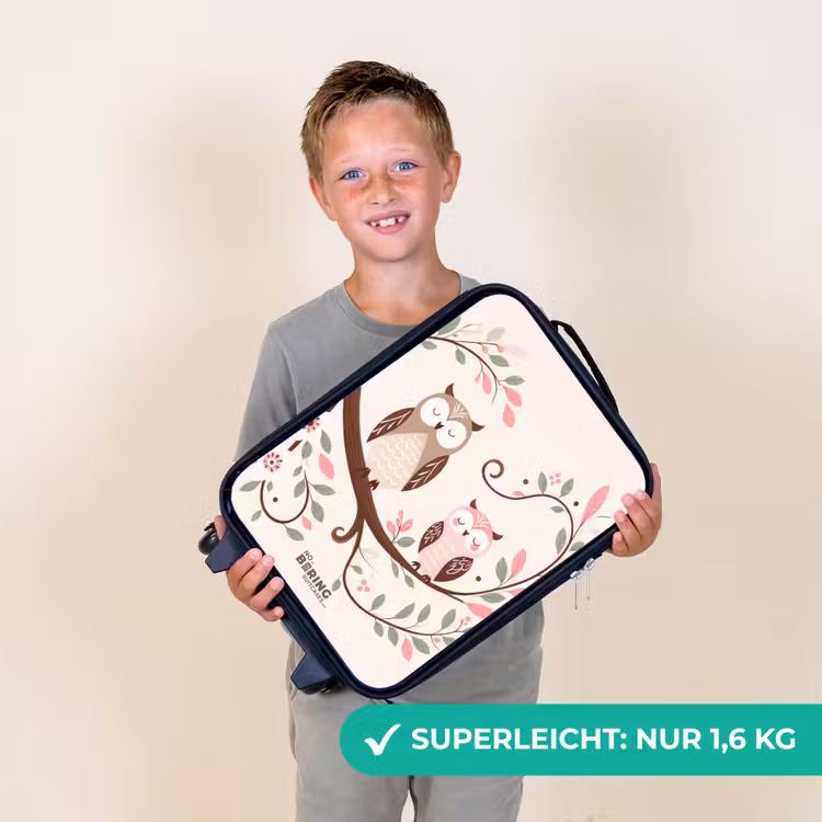 Twee uilen op een tak met roze en groene bladeren Kinderkoffer - Zwart klein -sfeer4_DE