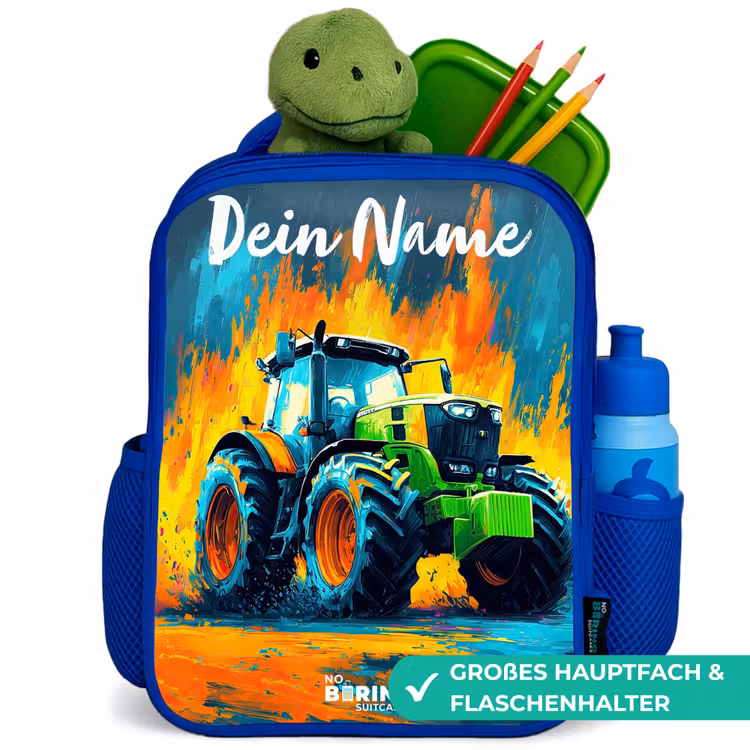 Abstract - Tractor - Groen Kinderrugzak - Blauw middel -inhoud_DE