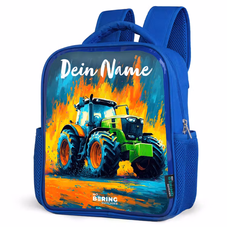 Abstract - Tractor - Groen Kinderrugzak - Blauw middel -schuin