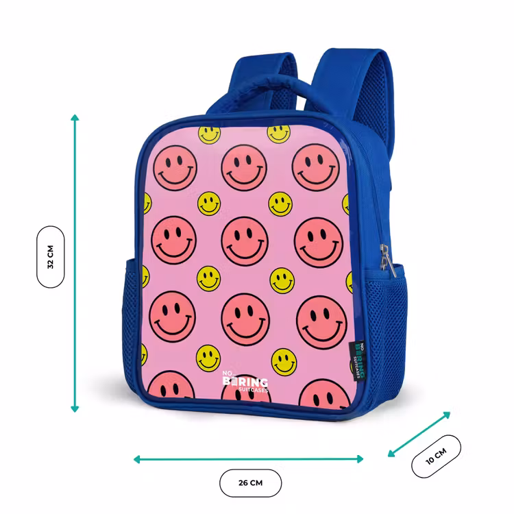 All smiles roze Kinderrugzak - Blauw middel -productfoto_formaten
