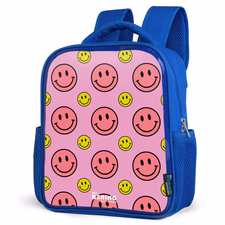 All smiles roze Kinderrugzak - Blauw middel -schuin