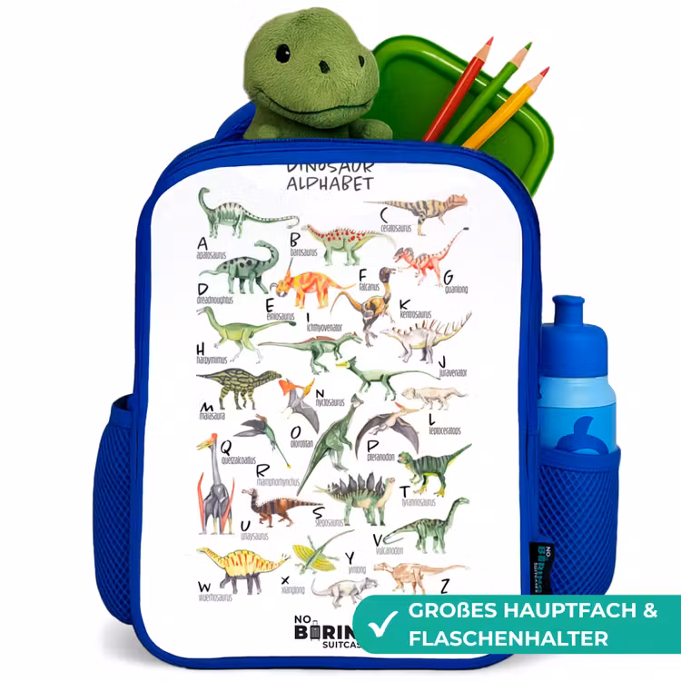Alfabet van dino's Kinderrugzak - Blauw middel -inhoud_DE