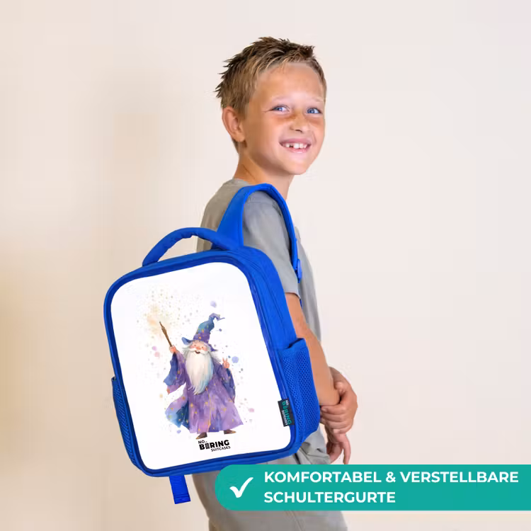 Oude tovenaar met staf Kinderrugzak - Blauw middel -sfeer3_DE