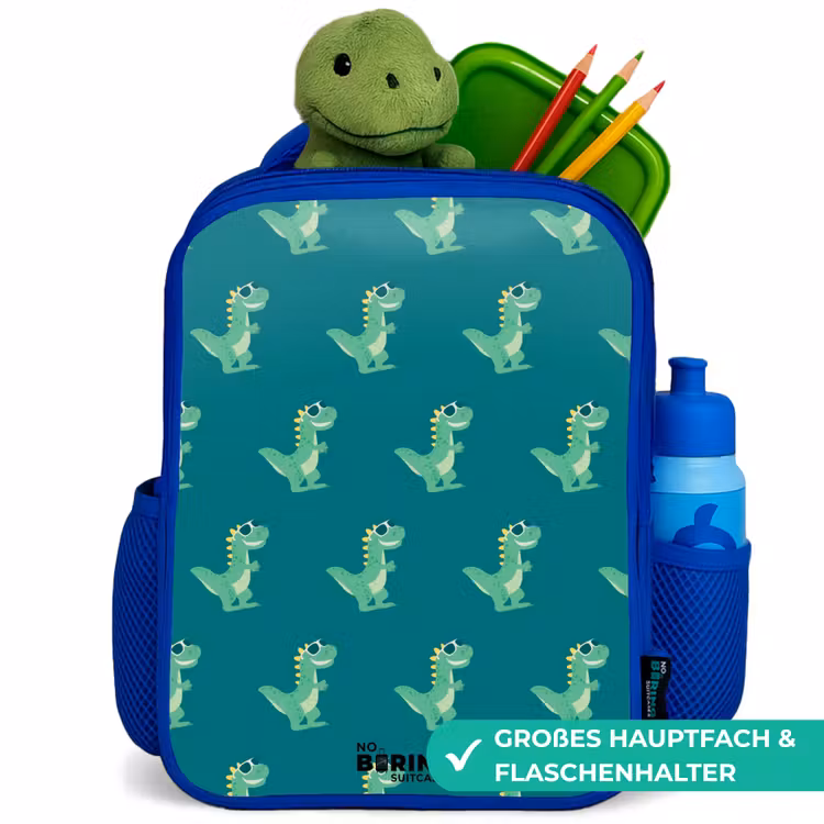 Tyranosaurus specs Kinderrugzak - Blauw middel -inhoud_DE