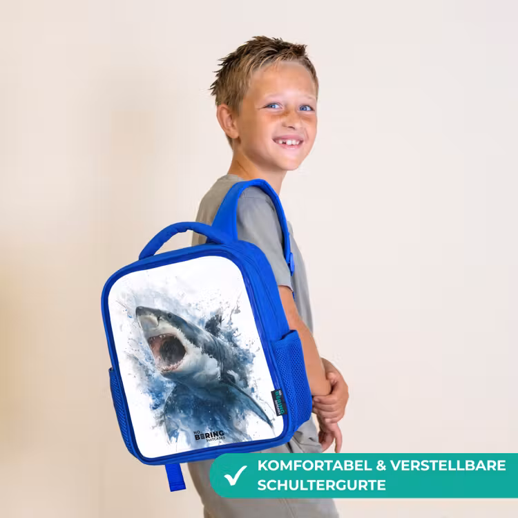 Aanvallende haai in waterverf Kinderrugzak - Blauw middel -sfeer3_DE