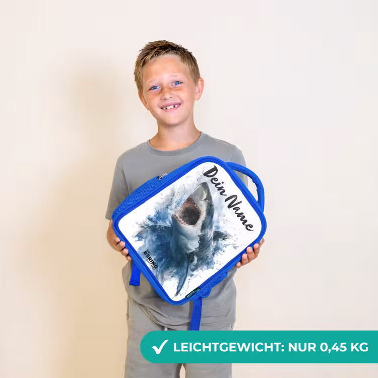Aanvallende haai in waterverf Kinderrugzak - Blauw middel -sfeer1_DE