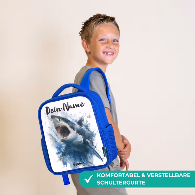 Aanvallende haai in waterverf Kinderrugzak - Blauw middel -sfeer3_DE