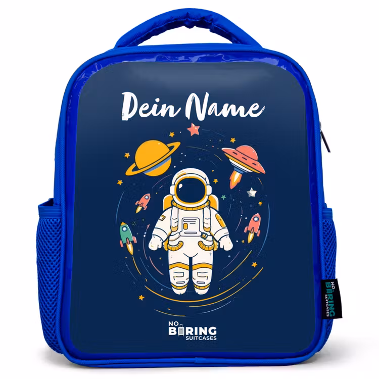 Astronaut - Planeet - Sterren - Raket Kinderrugzak - Blauw middel -3d