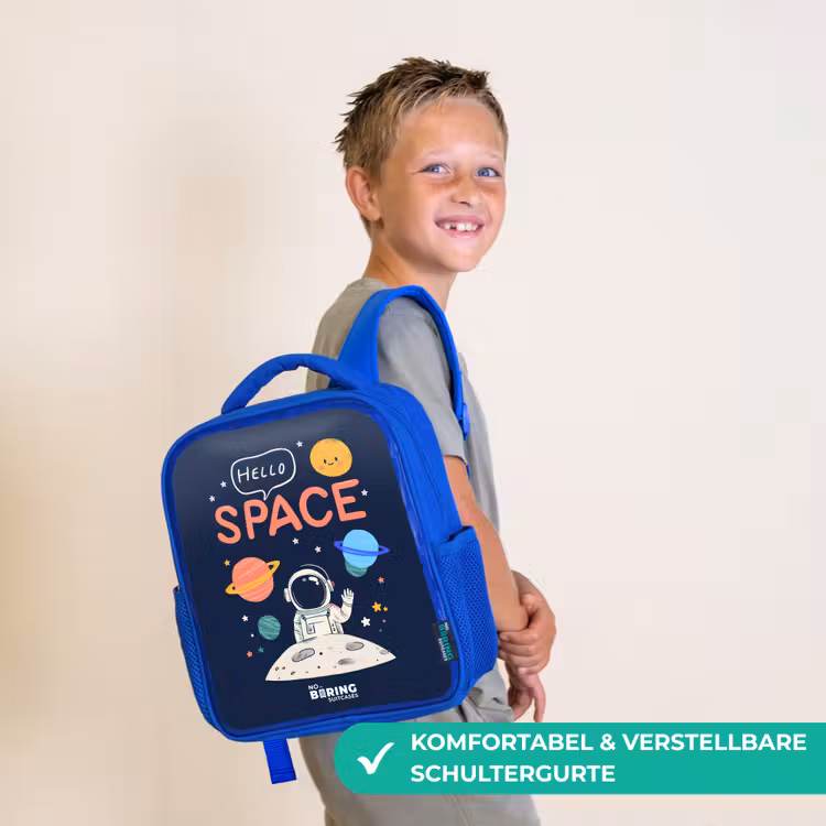 Astronaut - Quote - Planeten - Sterren Kinderrugzak - Blauw middel -sfeer3_DE