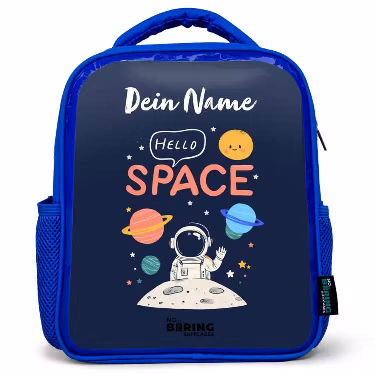 Astronaut - Quote - Planeten - Sterren Kinderrugzak - Blauw middel -3d
