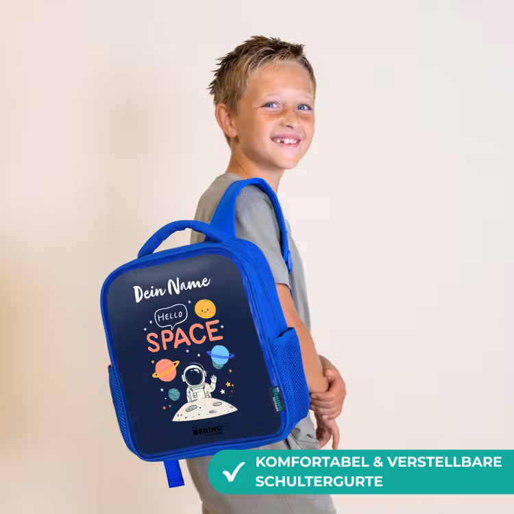Astronaut - Quote - Planeten - Sterren Kinderrugzak - Blauw middel -sfeer3_DE
