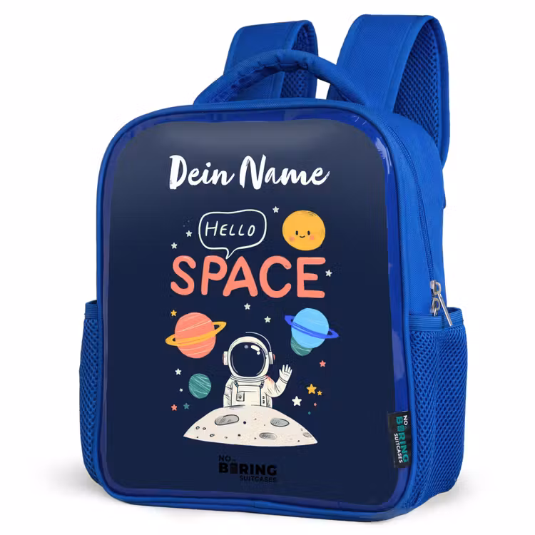 Astronaut - Quote - Planeten - Sterren Kinderrugzak - Blauw middel -schuin
