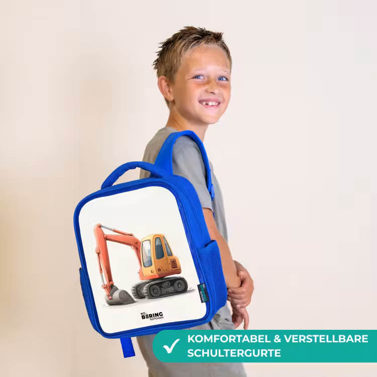 Graafmachine - Getekend - Oranje Kinderrugzak - Blauw middel -sfeer3_DE