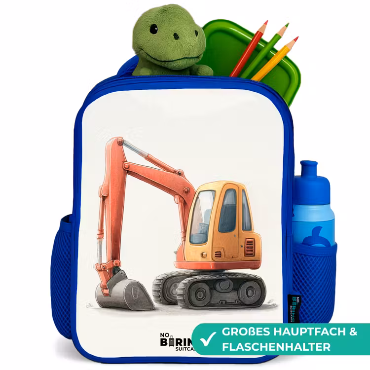 Graafmachine - Getekend - Oranje Kinderrugzak - Blauw middel -inhoud_DE