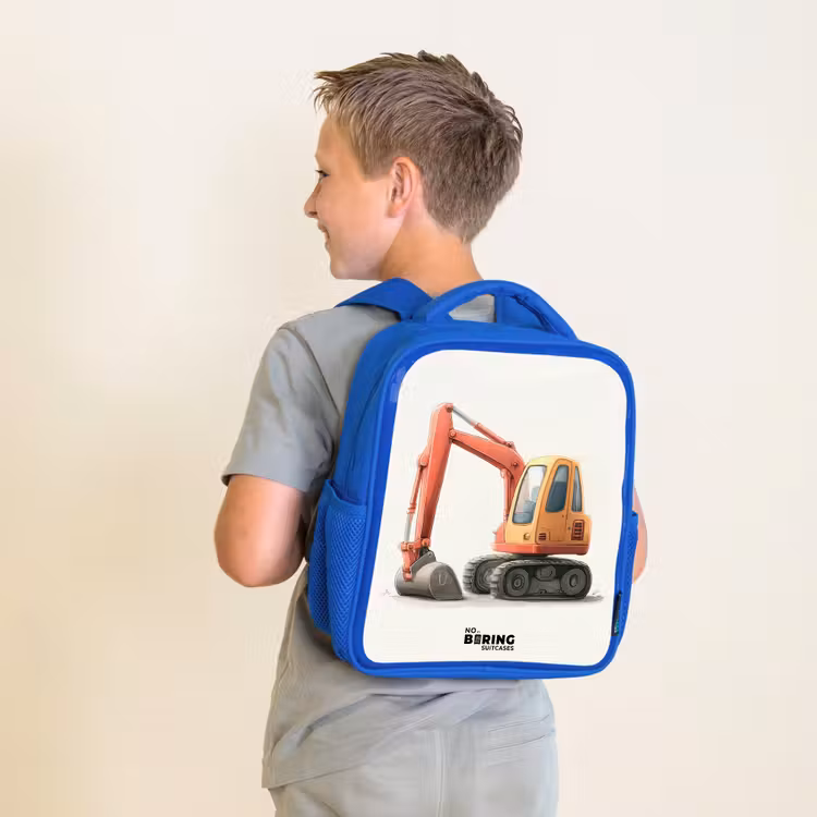 Graafmachine - Getekend - Oranje Kinderrugzak - Blauw middel -sfeer2