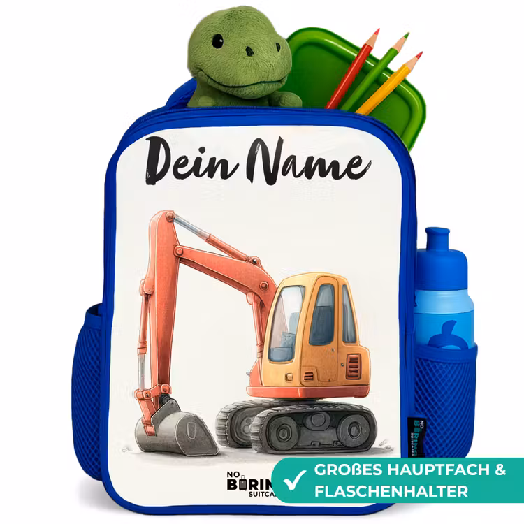 Graafmachine - Getekend - Oranje Kinderrugzak - Blauw middel -inhoud_DE