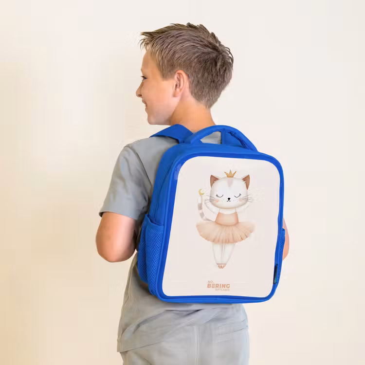 Ballerina kitten in beige kleuren Kinderrugzak - Blauw middel -sfeer2