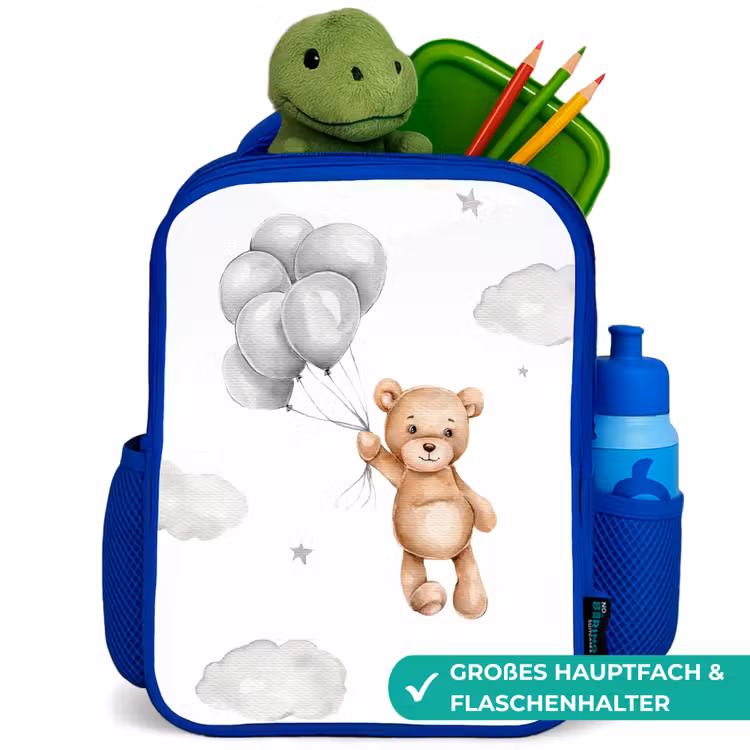 Beer - Ballon - Sterren - Kinderen Kinderrugzak - Blauw middel -inhoud_DE
