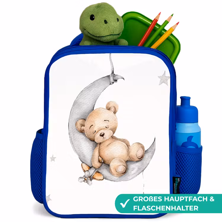 Beer - Maan - Sterren - Kinderen Kinderrugzak - Blauw middel -inhoud_DE