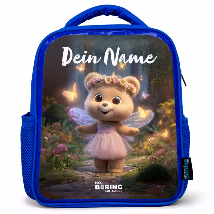 Beer - Vlinders - Bos - Fairy Kinderrugzak - Blauw middel -3d