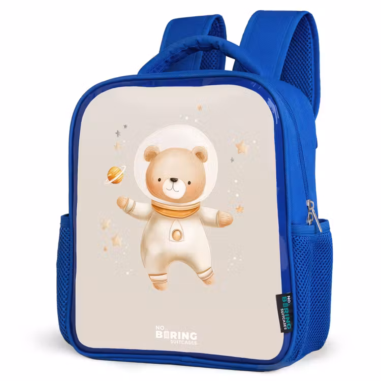 Beige ruimtebeer zweeft tussen sterren Kinderrugzak - Blauw middel -schuin