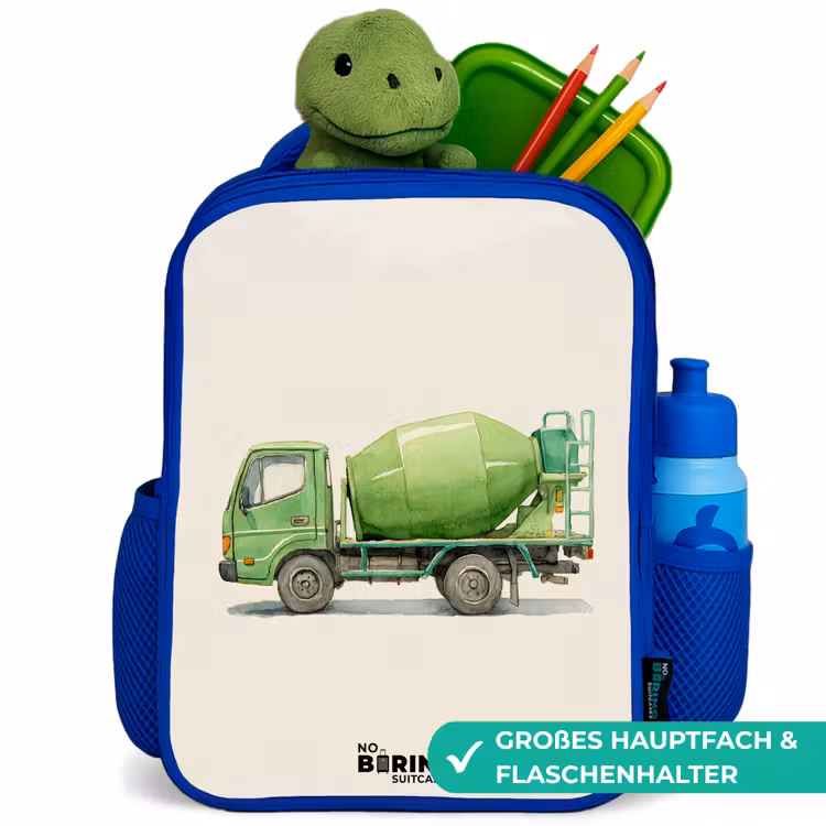 Betonmixer - Getekend - Groen Kinderrugzak - Blauw middel -inhoud_DE
