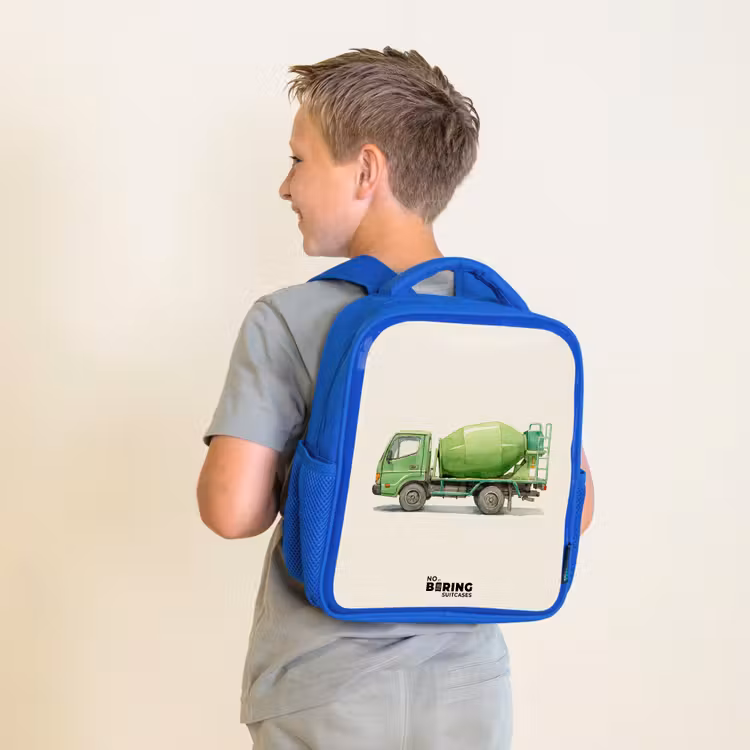 Betonmixer - Getekend - Groen Kinderrugzak - Blauw middel -sfeer2